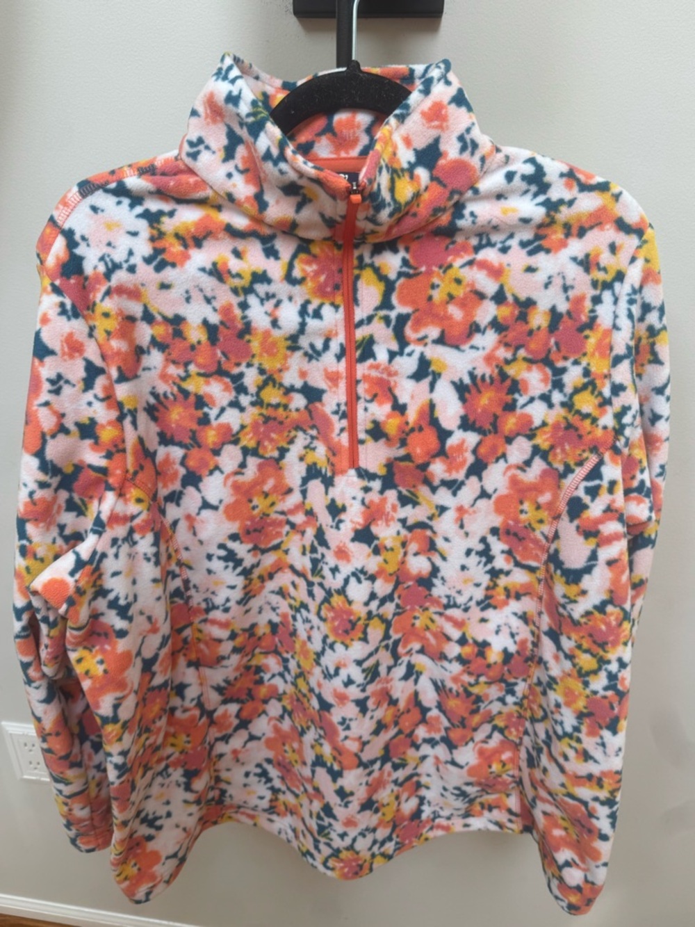 Land’s End Floral Half-Zip Fleece Pullover - Coral & Yellow